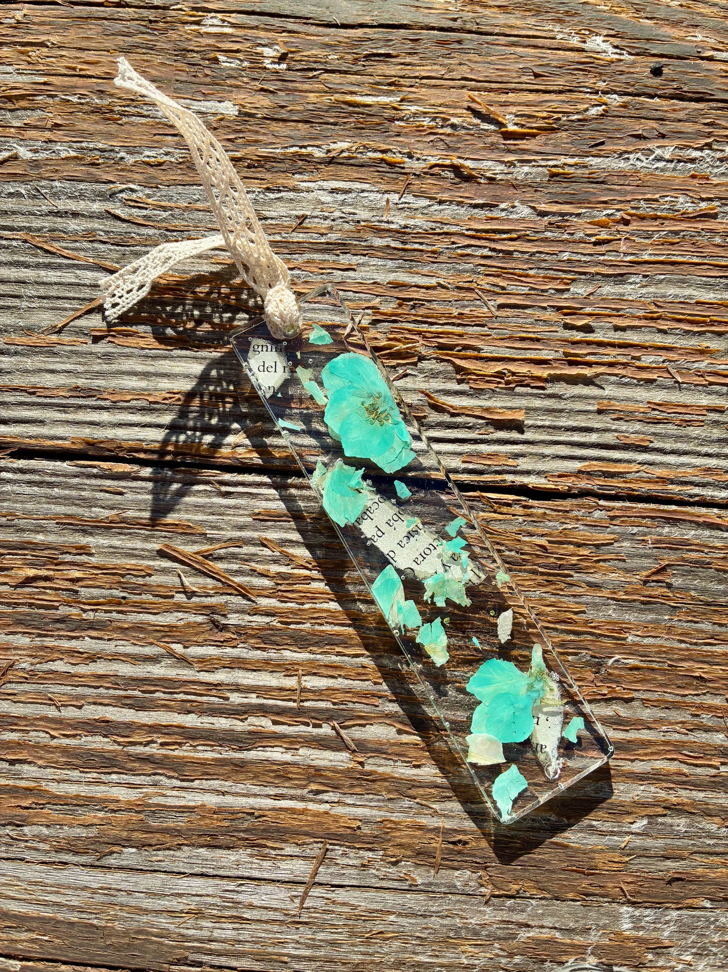 Pressed Floral Bookmark - Teal
