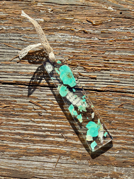Pressed Floral Bookmark - Teal